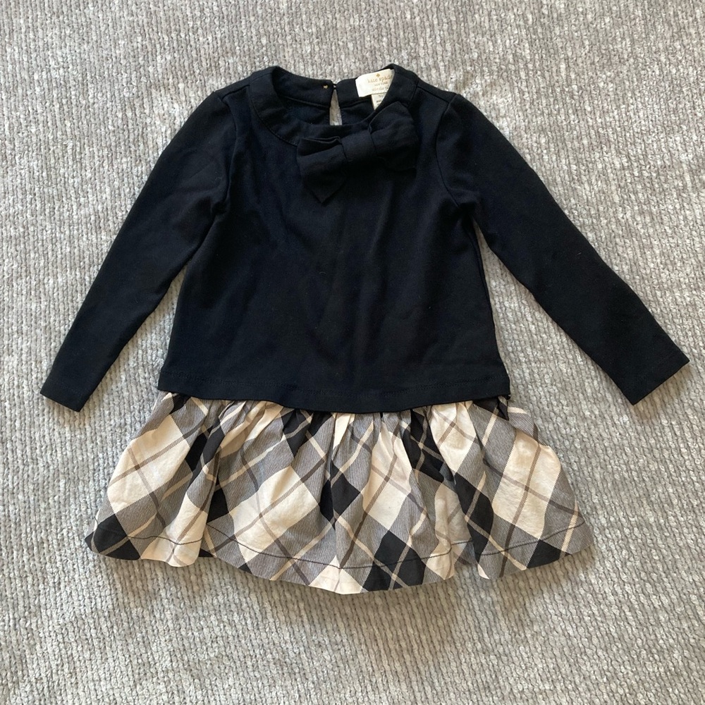Kate Spade Girls Plaid Drop Waist Dress 2T Bow Long Sleeve Preppy